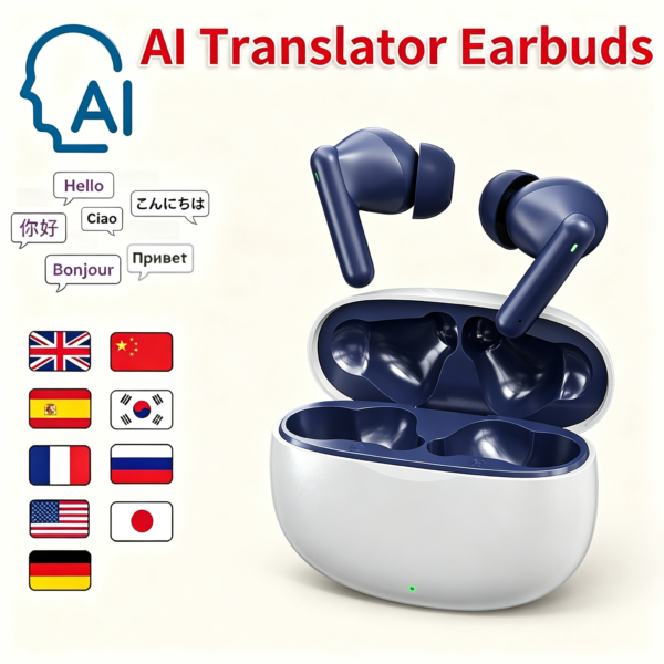 QH25 AI Translator Earbuds Wireless Bluetooth Real Time Translation Earbuds Multi Language Translator Headphones